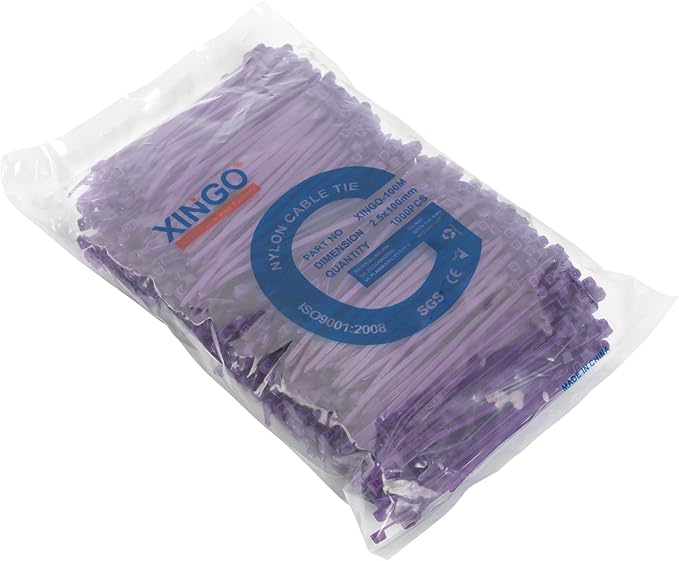 XINGO 1000 PCS 4 inch Purple Zip Ties, 18lb Strength, Small Tie Wraps Self-Locking Nylon Zip Ties for Indoor and Outdoor Use