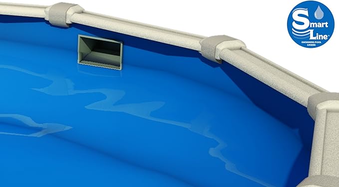 Lake Effect Pools 'Galeria' 24' Foot Round Galeria Above Ground Swimming Pool | 52" Inch Height | Solid Blue Overlap Liner and Widemouth Skimmer Bundle | Resin Protected Steel-Sided Walls