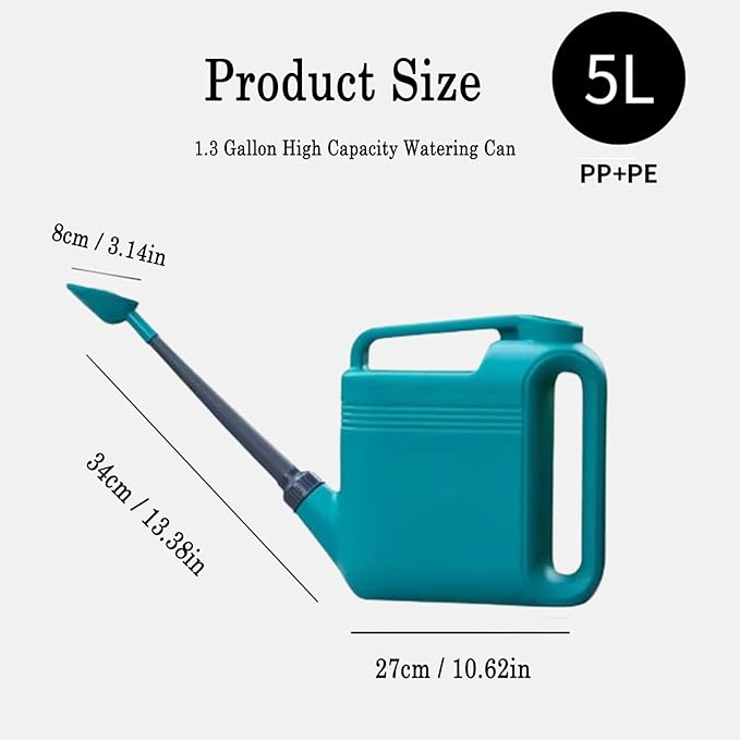 Watering Can, 5 L/1.3 Gallon Long Nozzle Plastic Spray Watering Can, Large Watering Can with Comfortable Handle for House, High Capacity Water Can for Garden, Plant Watering Devices for House (Blue)