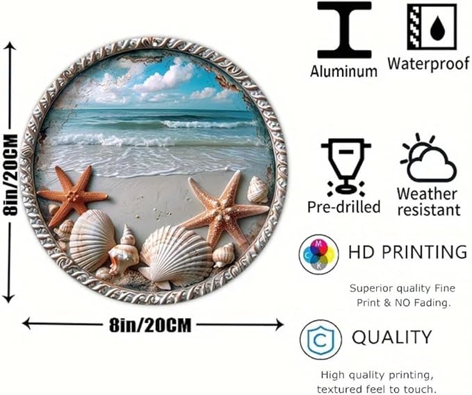 Metal Retro Shell Gasoline Wall Art, Creativity Art Decorations, Garden Sign Outside Decor，Wall Sculpture， Hanging Sculpture for Living Room Dining Room Bedroom Yard Outdoor Decor (Starfish and Shells)