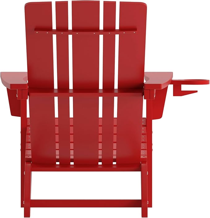 Flash Furniture Halifax Adirondack Chairs with Cup Holders, Weather Resistant Poly Resin Adirondack Chairs, Set of 2, Red