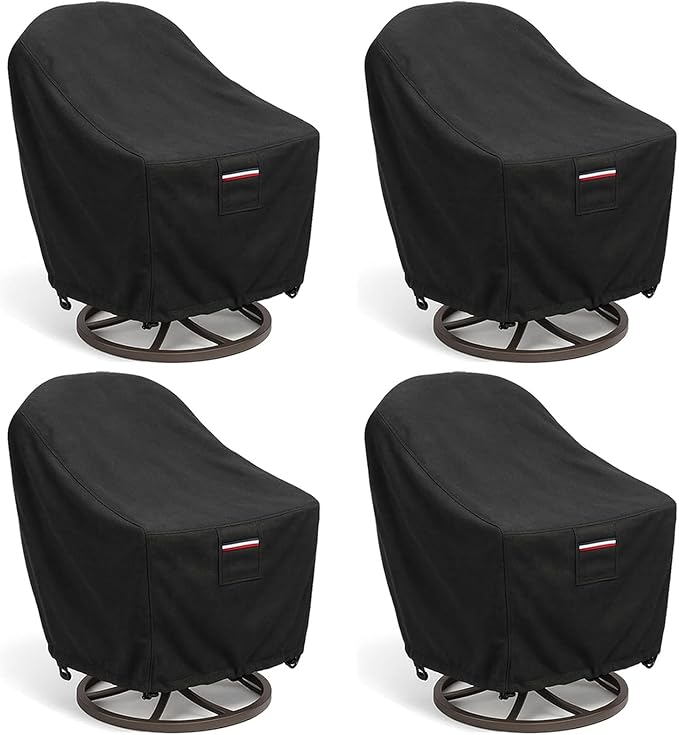Outdoor Patio Chair Covers 4-Pack, Heavy Duty 600D Oxford Fabric, Weather Resistant Waterproof Furniture Protectors, Black, 28W x 32D x 36H inches