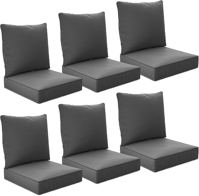 24" x 24" x 6" Outdoor Deep Seat Cushions Set - 6 Set Waterproof & Fade Resistant Patio Furniture Replacement Cushions, Non-Slip Outdoor Cushions Fit Loveseats, Couches, Chairs, and Sofas.