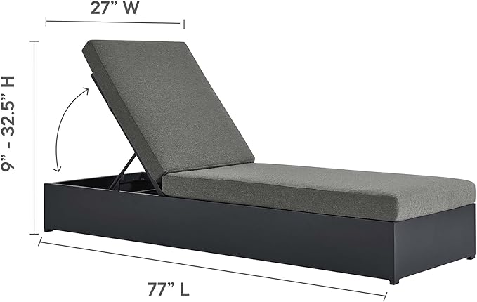 Modway Tahoe Aluminum Outdoor Chaise Lounge in Gray Charcoal with Weather-Resistant Cushions, Perfect Patio Sunbed or Recliner Chair for Pool Furniture