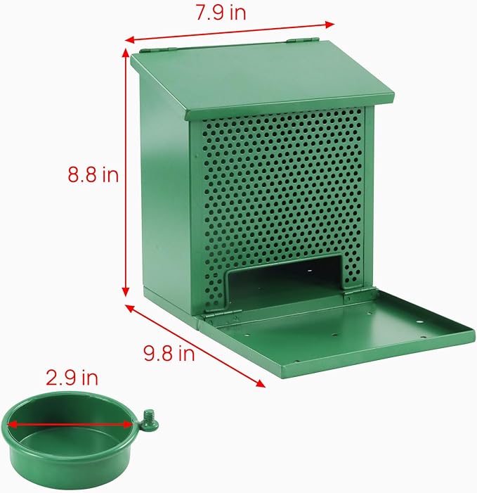 Squirrel Feeders for Outside，Squirrel Feeder with Foldable Metal Front Panel Perch Funny Metal Chipmunk House Hanging Boxes Easy to Refill (Green)