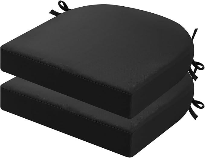 idee-home Outdoor Chair Cushions Set of 2, Thick 17" x 17" x 2" Outdoor Seat Cushions Patio Furniture Waterproof with Ties, Dining Pads
