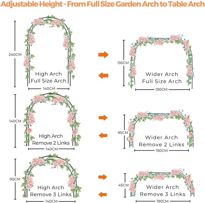 Mr.Ton Garden Arch Trellis for Climbing Plants Outdoor, Metal 7.8ft Arch Archway, Raised Garden Bed Arches, Wedding Arch, Green