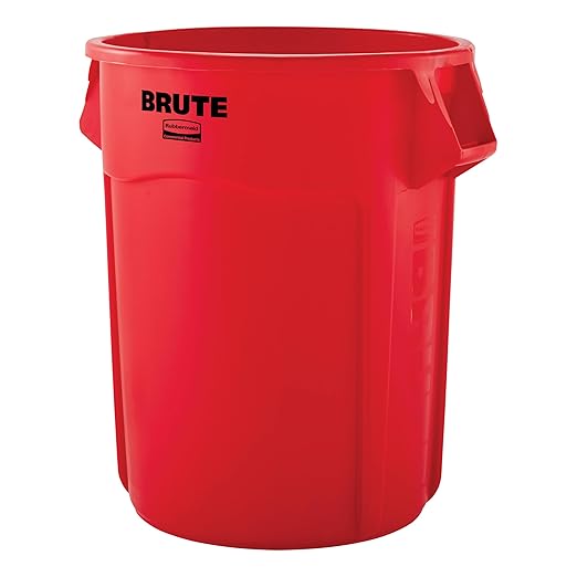 Rubbermaid Commercial Products BRUTE Heavy-Duty Round Vented Trash Can Without Lid, 55-Gallon, Red, for Landscapers/Construction/Restaurant/Stadium/Back of House/Office/Warehouse/Home, Pack of 3