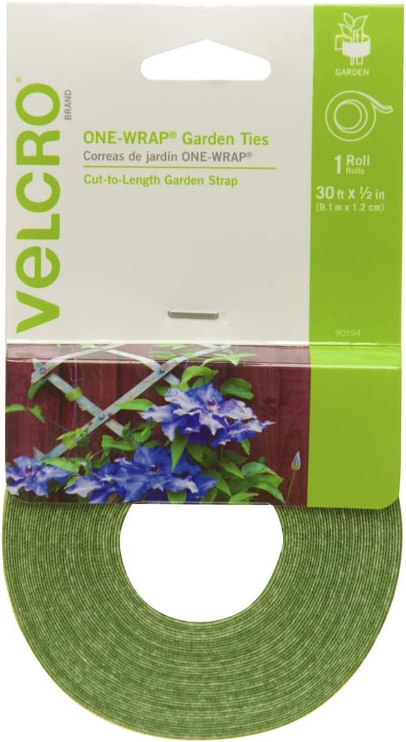 VELCRO Brand 90594 ONE-WRAP Garden Ties | Plant Supports for Effective Growing Strong Gardening Grips are Reusable and Adjustable | Cut-to-Length, 30ft x 1/2in Roll, Green