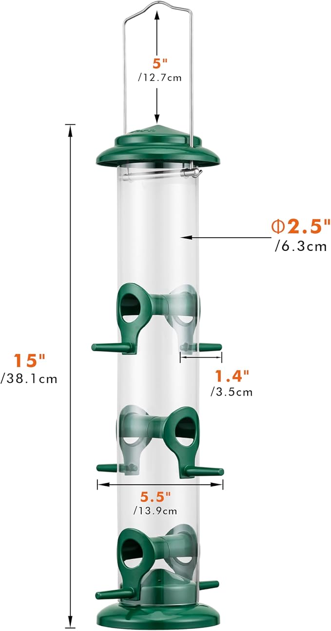 iBorn Metal Bird Feeders 6 Ports Hanging Wild Bird Seed Feeder for Mix Seed Blends, Seed Feeder, Sunflower Heart, Birdbath, Heavy Duty All Metal Green Finishing 15 Inch 6Port, Pack of 2,Gift Box