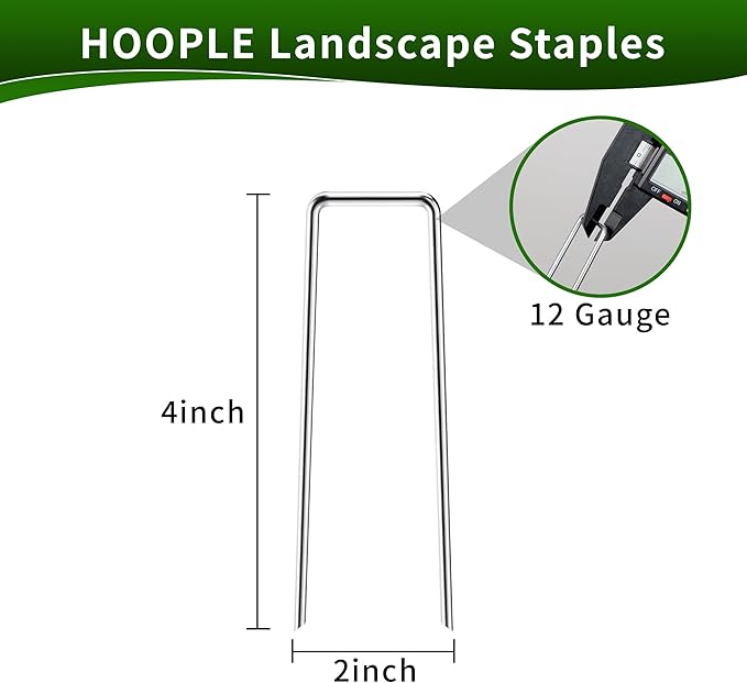 HOOPLE 50 Pack Landscape Staples 4 Inch 12 Gauge Heavy Duty Galvanized Garden Stakes, U-Shaped Ground Staples for Securing Weed Barrier Fabric, Landscape Fabric, Irrigation Tubing & Fences