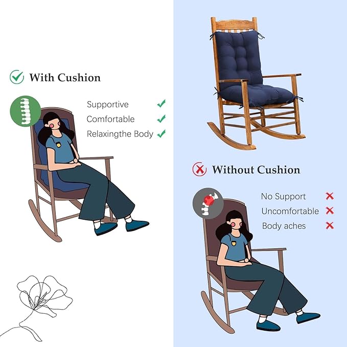 Set of 2 Rocking Chair Cushion Thicken Seat and Back Chair Cushions Soft Chair Pad with Ties for for Indoor Outdoor Rocker Orange