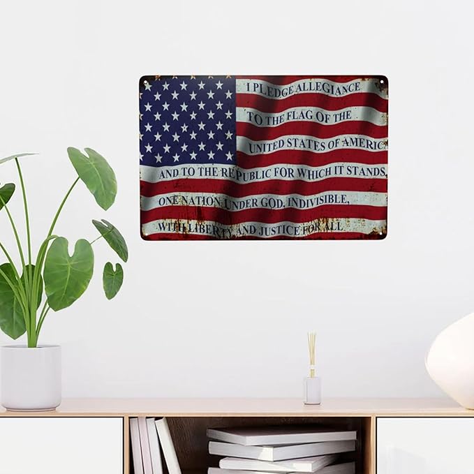 USA American Flag Vintage Metal Tin Sign Retro Rustproof Funny Art Wall Decor Gift Man Cave Bar US Pledge of Allegiance 8x12 Inch