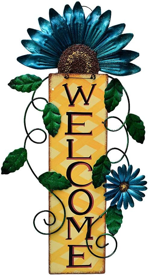 Door Decoration Metal Flower Welcome Sign Wall Hanging Decorations for Spring Summer Front Porch Door Hanger Rustic Home Indoor Outdoor Decor