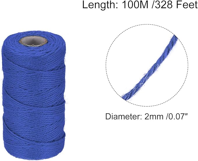MECCANIXITY 328 Feet Garden Twine, 2mm Craft Jute Twine String Jute for Artwork, DIY Crafts, Gift Wrapping, Dark Blue