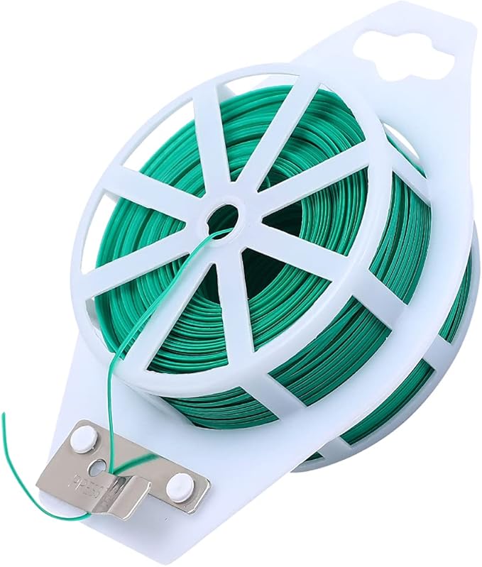 GSM Brands Twist Ties: 328 Feet Plastic Coated Wire to Tie Garden Plant or Office Cable with Convenient, Built-in Cutter (Green)
