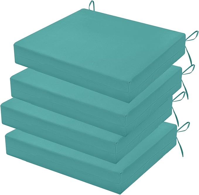 Outdoor Chair Cushion Set of 4, 18.5 x 16 Inch Patio Chair Cushions for Outdoor Furniture, Water Resistant Outdoor Patio Chair Cushions with Non-Slip Ties(Teal)