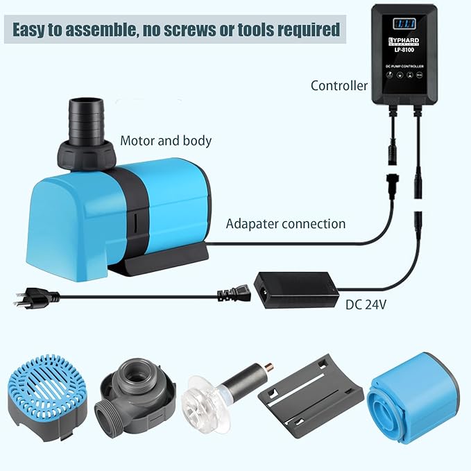 LYPHARD AQUARIUMS 3200GPH Submersible Water Pump 90W with Controller DC 24V, Adjustable High Lift 20FT Pond Pump for Fountain, Aquarium, Fish Tank, Hydroponics, Waterfall