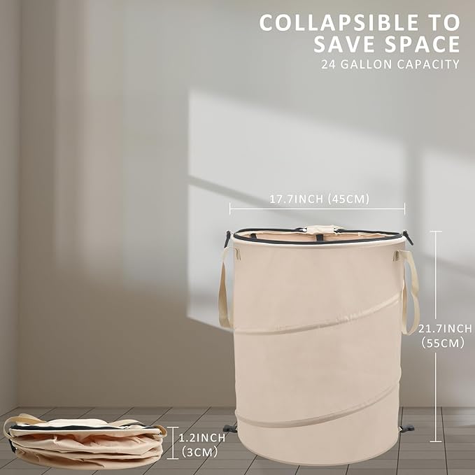 24 Gallons Collapsible Reusable Bags with Gloves, Camping Trash Can with Lid, Pop Up Garbage Can for Outdoor, Large Capacity Leaf Bags for Yard, Lawn, Reusable Garden Garbage Bag - Brown