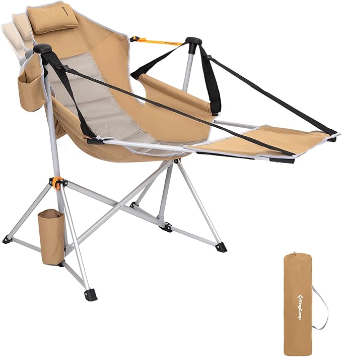 KingCamp Hammock Chair with Footrest, Swinging Portable Folding Camping Chairs for Adults MAX 400lbs Heavy Duty Foldable Oversized Rocker with Cup Holder Pillow for Outdoor Beach Patio Sport Lawn