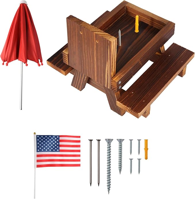 Wooden Squirrel Picnic Table Feeder – Handcrafted Outdoor Wildlife Feeder with Corn Spike, Easy Mounting for Backyard & Garden, Weather-Resistant Feeder for Squirrels, Birds, and Wildlife