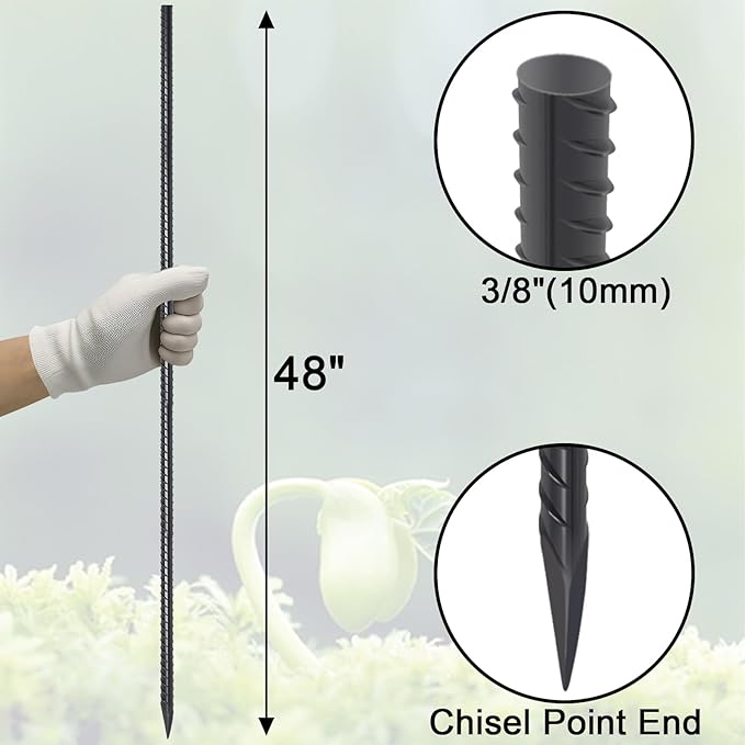 VVOKGO Rebar Stakes 48 Inch 16-Pack Concrete Form Stakes Heavy Duty Straight Ground Anchors, 3/8" Diameter Metal Steel Spikes with Chisel Point End for Plant Support, Garden Border,Landscape Edging