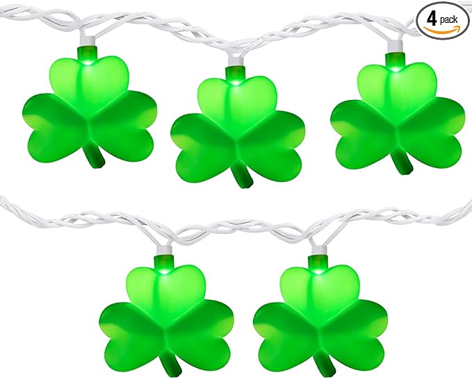 Shamrock String Lights, 8.5Ft St Patrick's Day Decorations String Lights with 10 Green Clover Lights, Connectable Shamrock Indoor Fairy Lights for St Patrick's Day Party Irish Holiday Garden Decor