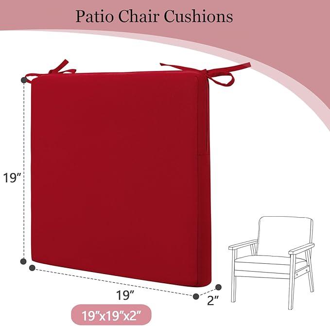 idee-home Outdoor Chair Cushions Set of 4, 19" x 19" Outdoor Seat Cushion Waterproof Patio Furniture with Ties, Dining Chair Pads