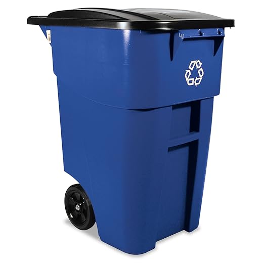 Rubbermaid 9W2773BLU Brute Recycling Rollout Container - 50 Gallon, Square, Blue, Plastic