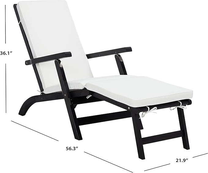 SAFAVIEH Outdoor Collection Palmdale Black Solid Wood/Beige Cushion Chaise Lounge Chair (PAT7015G)