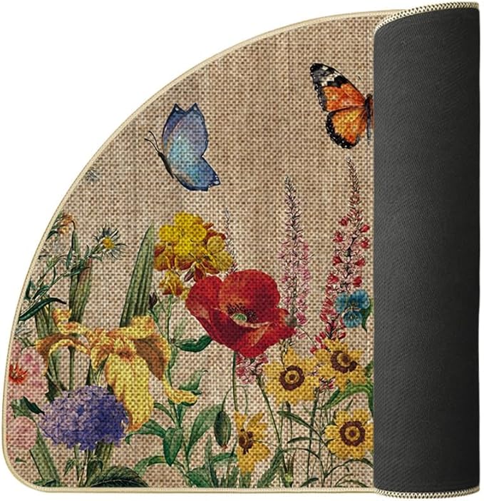 Artoid Mode Wood Flowers Butterfly Spring Semicircular Doormat, Home Summer Decor Low-Profile Switch Rug Door Mat Floor Mat for Indoor Outdoor 17x29 Inch