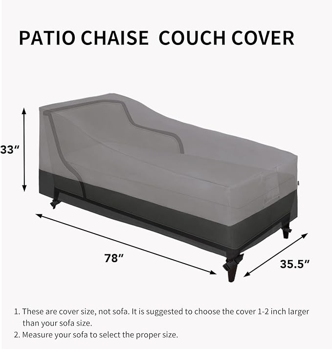 Easy-Going Waterproof Outdoor Chaise Lounge Cover, Heavy Duty Patio Lounge Chair Cover, Windproof Outdoor Furniture Cover with Air Vent 2 Pack-78Wx35.5Dx33H inch, Gray/Black
