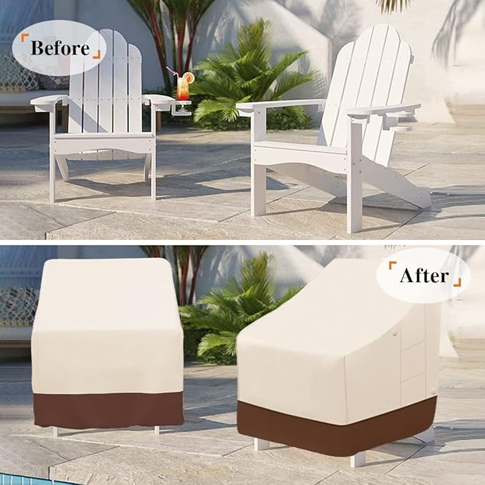 Tuyeho Patio Chair Cover 2 Pack, 38 x 31 x 30 inch, 900D Heavy Duty Outdoor Adirondack Chair Cover, Waterproof & Weather Resistant for Your Patio Lounge Deep Seat Chair (Beige & Brown)