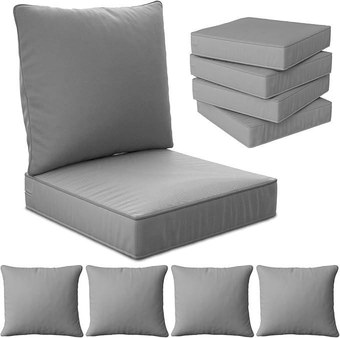 22" x 22" x 6" Outdoor Deep Seat Cushions Set - 4 Set Waterproof & Fade Resistant Patio Furniture Replacement Cushions, Non-Slip Outdoor Cushions Fit Loveseats, Couches, Chairs, and Sofas