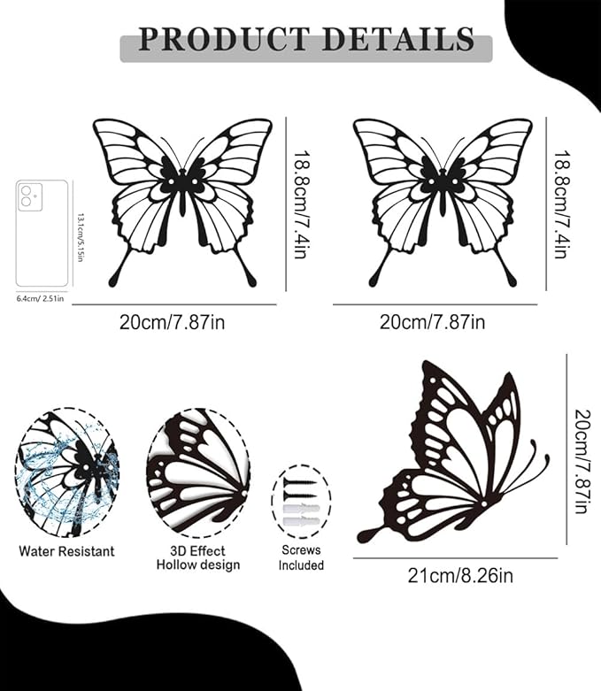 Large Butterflies Metal Wall Decor - 3 Pack Elegant Rust-Proof Butterfly Wall Art for Indoor & Outdoor - Farmhouse Living Room, Bedroom, Bathroom, Patio Decor, Unique Housewarming Gift Idea