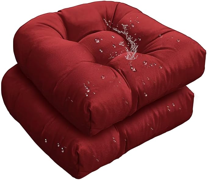 18 x 18 Outdoor Seat Cushions Set Waterproof Patio Seat Pad Burgundy Rocking Chair Cushion with Ties for Indoor Outdoor