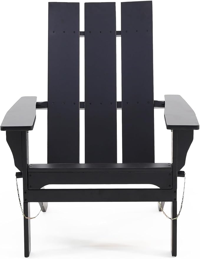 Christopher Knight Home Kaisa Acacia Wood Lounge Chair Outdoor, Foldable Adirondack Chair, Slatted Design Side Chair, Extra Seating for Balcony Backyard Poolside Garden, Weather Resistant, Black