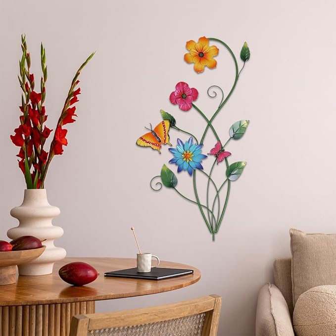YEAHOME Garden Decor for Outside, 2 Pack 37“ Metal Butterfly Garden Stakes, Spring Wall Decor, Colorful Look & Personalities Flowers Yard Art for Outdoor Lawn Backyard Porch Patio Home Decorations