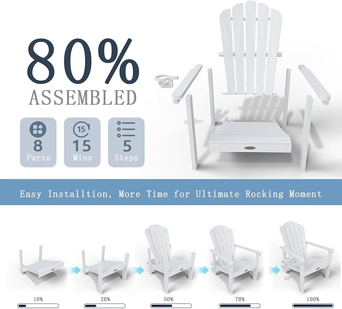 Stackable Adirondack Chair, HDPE All-Weather Adirondack Chairs - Durable and Space Saving, Plastic Outdoor Fire Pit Chairs with Cup Holder,White