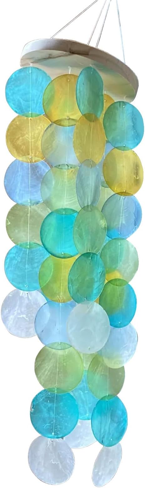 Handmade Colored Capiz Shells Windchimes Coastal Type Decoration for Indoor and Outdoor Use Garden Decoration