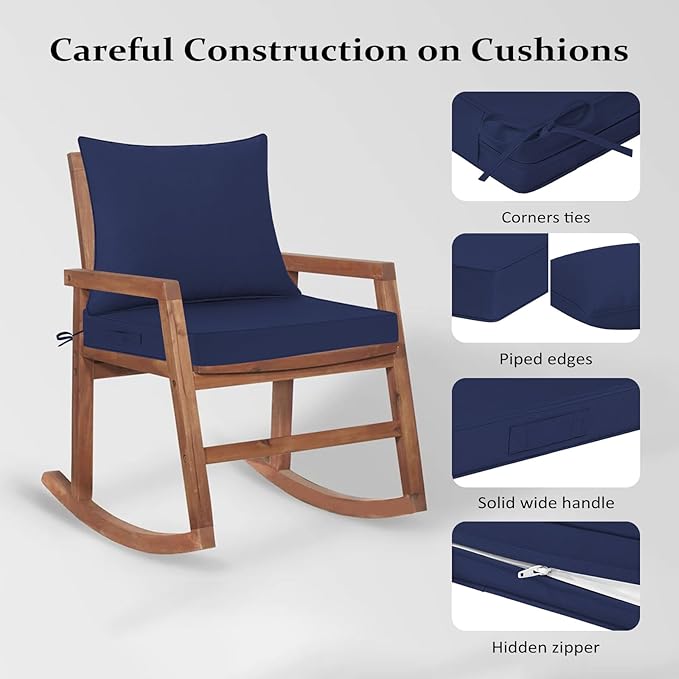Cozyide Outdoor Chair Cushions 24x24, Washable Patio Furniture Cushions with Removable Cover, Waterproof Outdoor Deep Seat Cushion Set with Non-Slip Ties and Handle, Navy