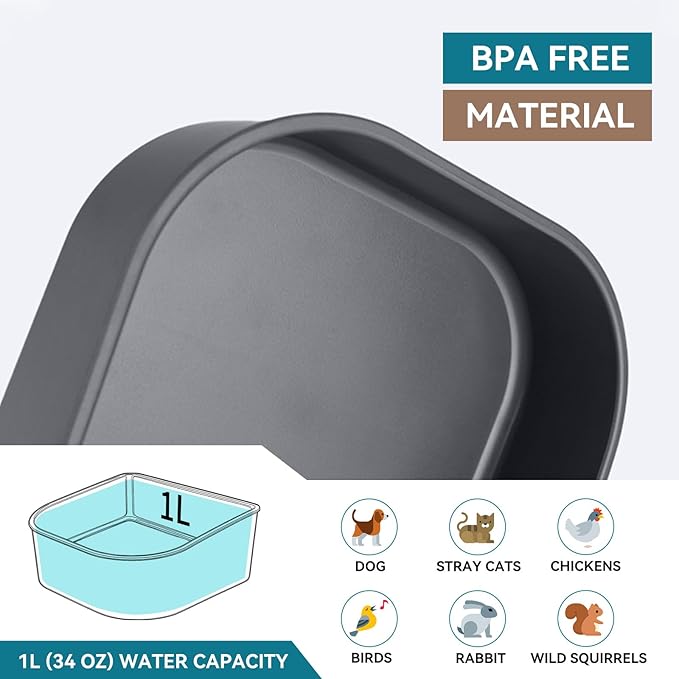 Hanging Heated Water Bowl for Cats/Rabbits/Chicken/Dogs, 34 OZ Thermal-Bowl Heated Small Water Dish for Outdoor Animals Hang on Cage