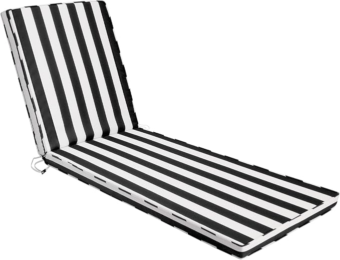 Chaise Lounge Cushions Outdoor, 71"x22"x3" Patio Lounge Chair Furniture Cushions with Washable Covers for Pool, Patio, Lawn (Black+White Stripes, 1 Pcs)
