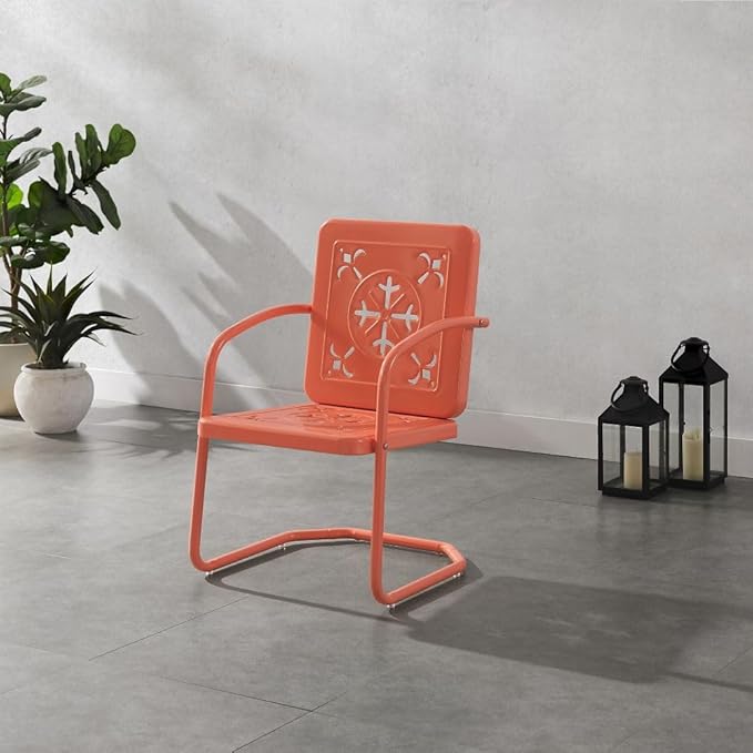 Crosley Furniture Azalea 2-Piece Outdoor Chair Set, Vintage Retro Metal Patio Chairs for Dining, Porch, Deck, Coral Gloss