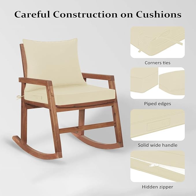 Cozyide Outdoor Chair Cushions 24x24, Washable Patio Furniture Cushions with Removable Cover, Waterproof Outdoor Deep Seat Cushion Set with Non-Slip Ties and Handle, Beige