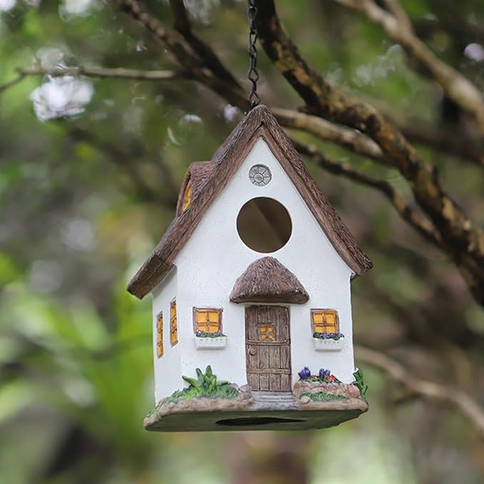Outdoor Hanging Bird Nests, Hummingbird Houses, Garden Tree Decorations, Resin Ornaments (White)