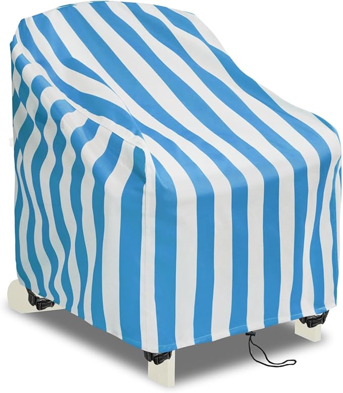 Adirondack Chair Covers Waterproof, Patio Chair Covers, Water Resistant Outdoor Furniture Protection, Heavy Duty with Air Vents, 30W 33D 33H Inches, Blue and White Stripe Pattern