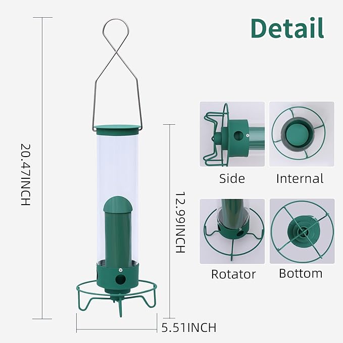 Metal Outdoor Hanging Bird Squirrel Proof Feeder, Equipped with Anti Squirrel Rotating Perch Ring Device, of Tube Bird Feeders On Garden Terraces