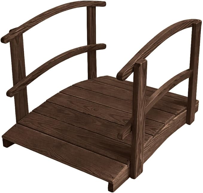 4 FT Walnut Amish Made Garden Bridge with Double Rails for Walkway, Backyard Pond & Landscaping, Outdoor Wooden Footbridge for Koi Pond, Japanese Style Decorative Bridge, Made in USA