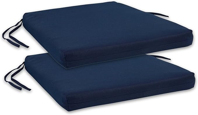 Shine Company Weather-Resistant Outdoor Rocking Chair Seat Cushions, 22"x20", Performance Fabric with Foam Core, Removable Cover with Ties, Set of 2, Navy Blue